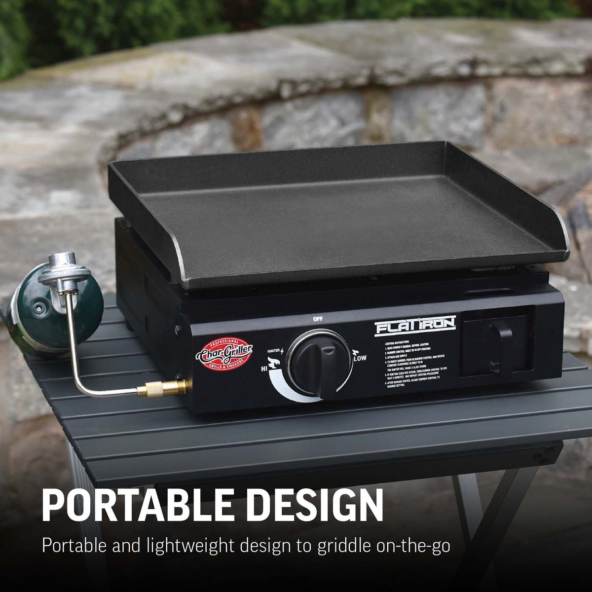 Flat Iron® Portable Gas Griddle, Cover, and Griddle Stand Bundle