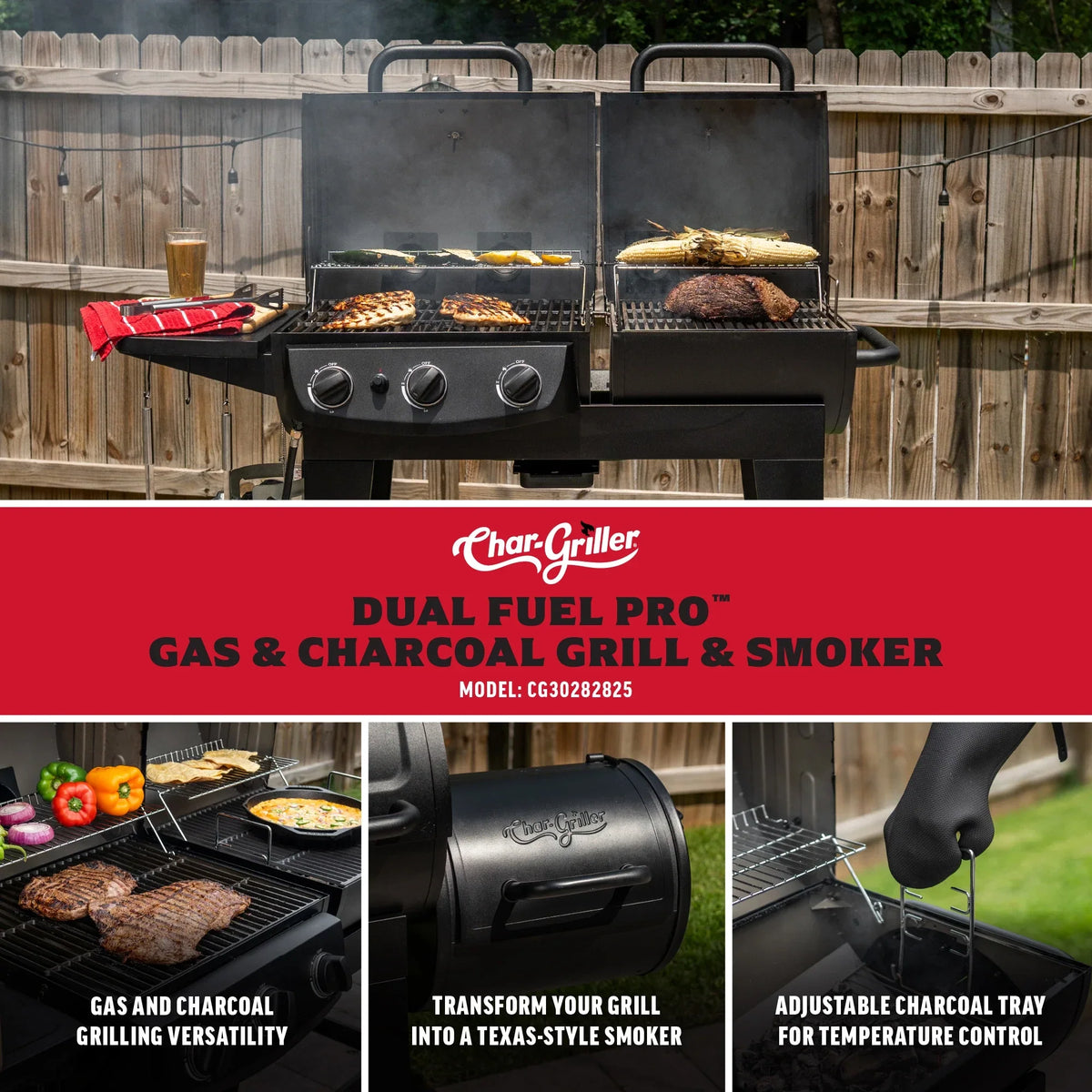 Dual-Fuel Pro™ 3-Burner Gas and Charcoal Grill and Smoker
