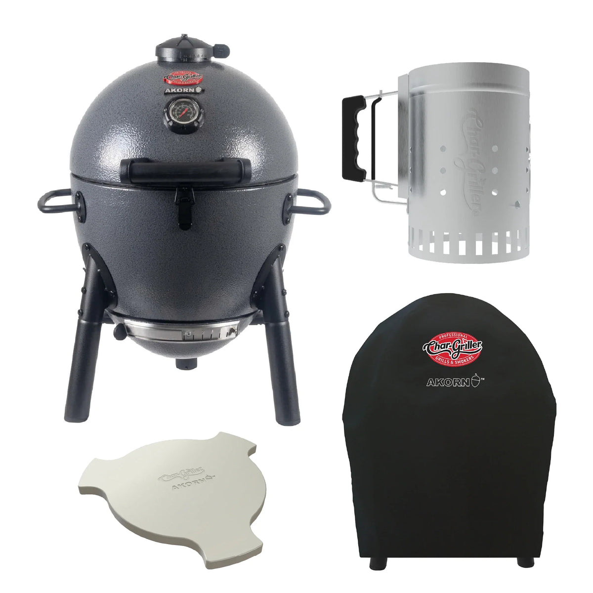 AKORN® Jr. Kamado Grill, Smokin' Stone, Cover, Chimney Bundle