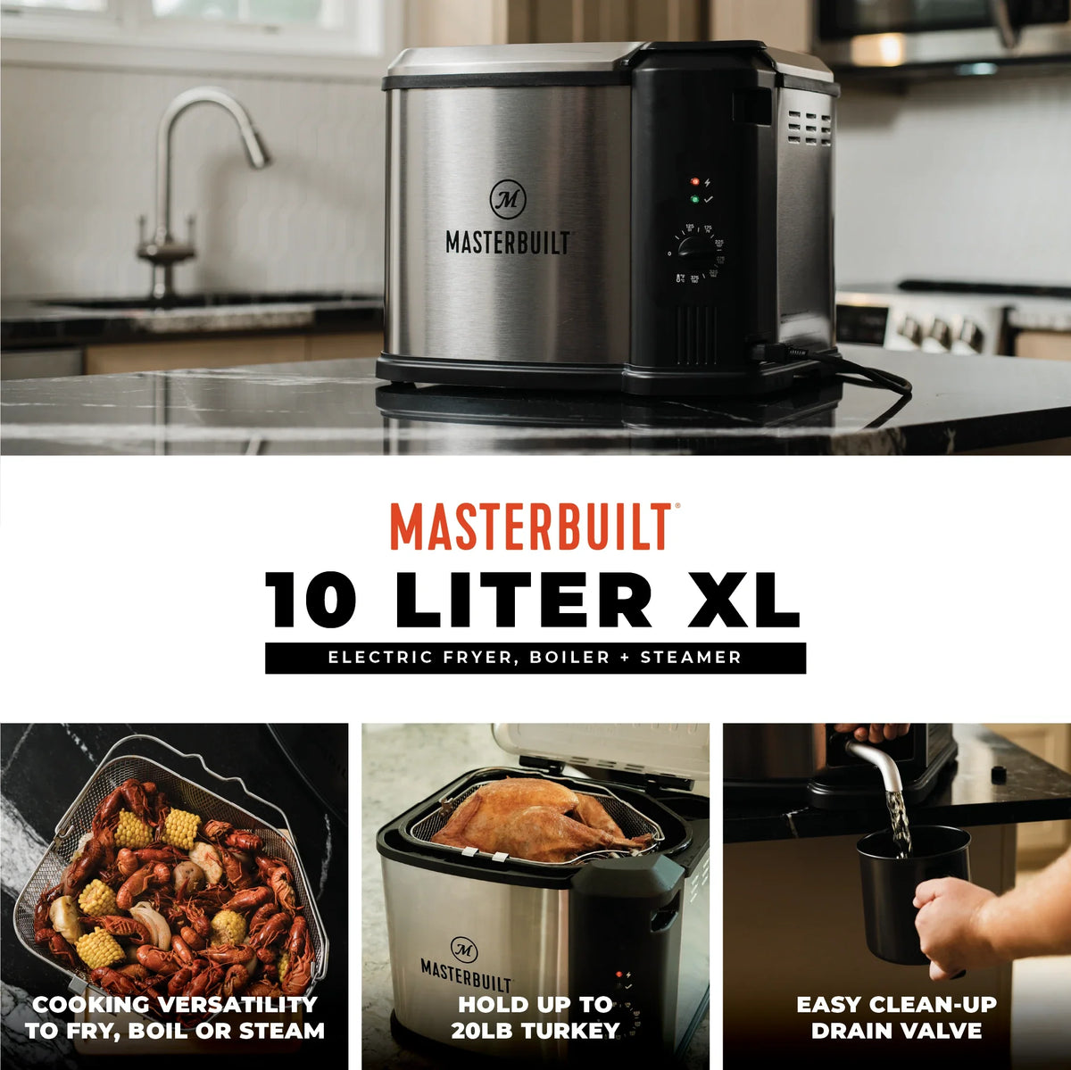 10L XL Electric Fryer, Boiler and Steamer