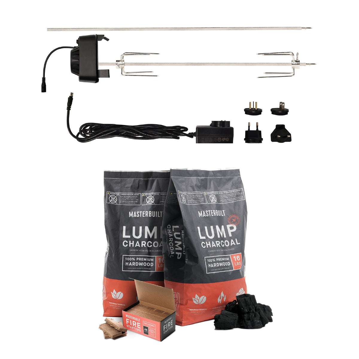 Gravity Series® Rotisserie, Lump Charcoal, and Fire Starter Bundle