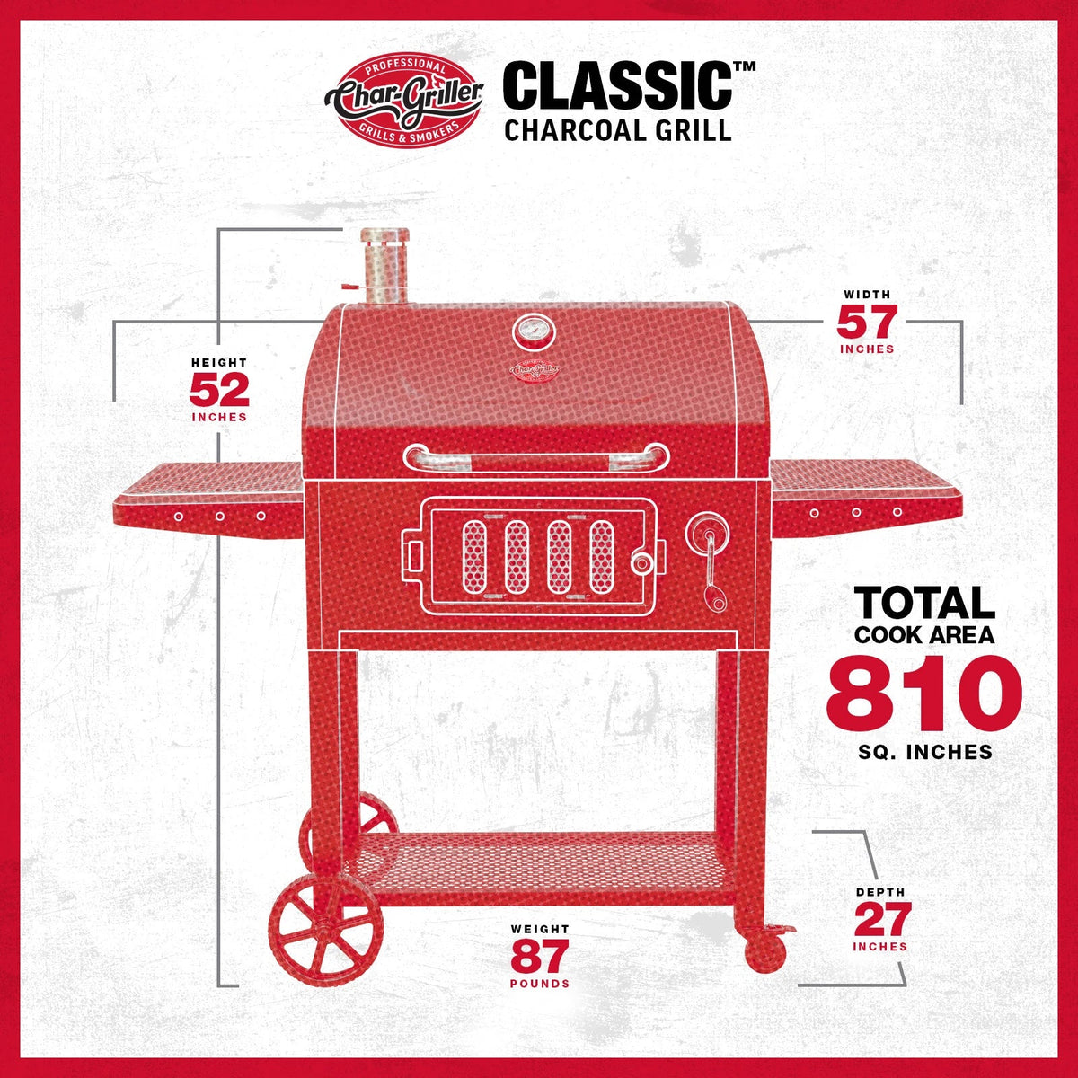 Classic Cart Style Charcoal Grill with Cover and Charcoal Bundle specification image chargriller