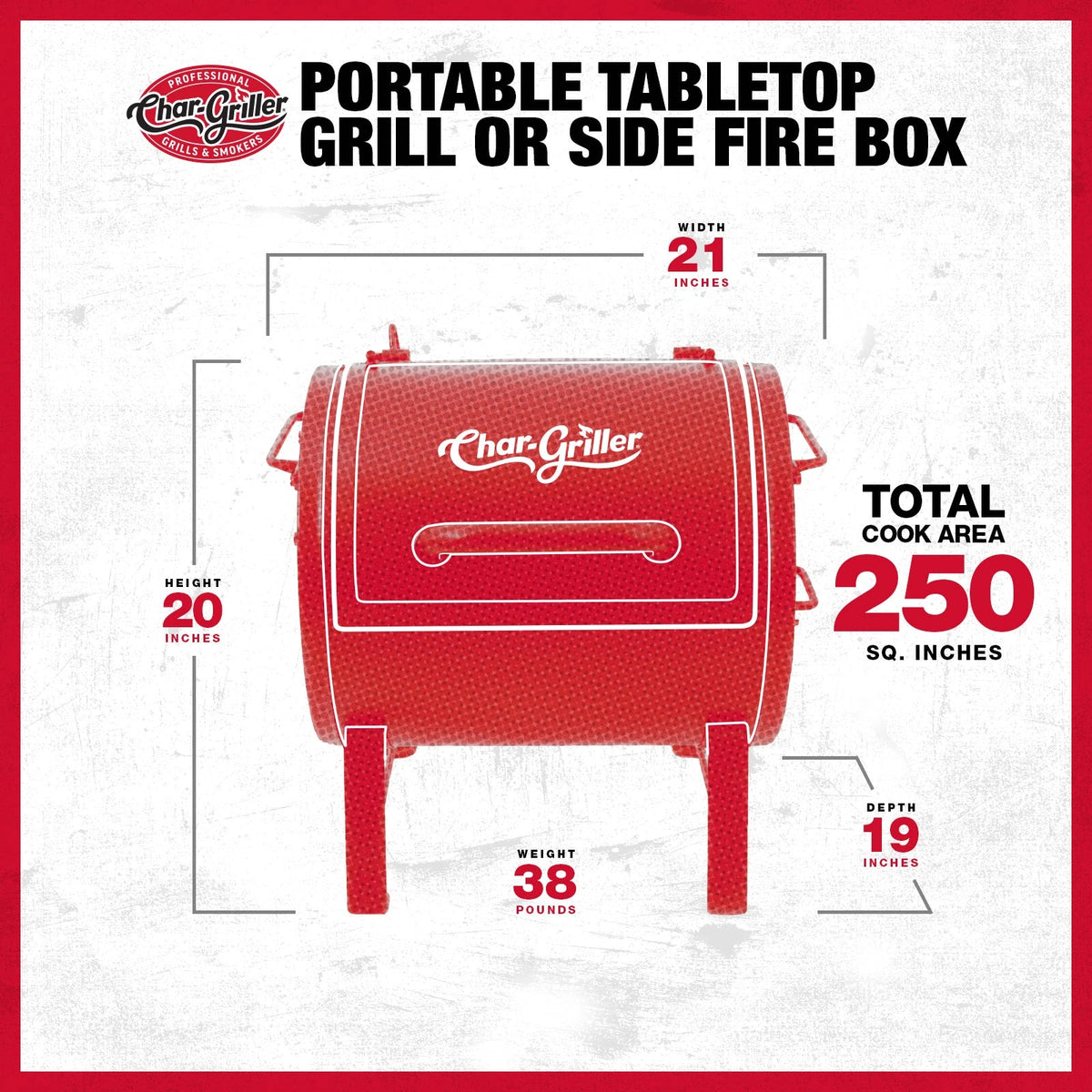 Side Fire Box/Table Top Grill Charcoal Grill, Metal Handle specification_image_chargriller
