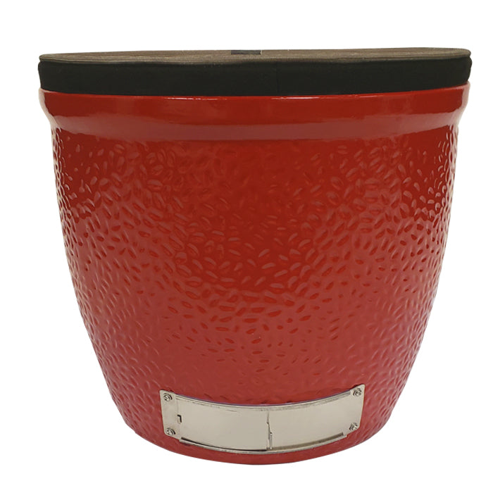 Red Kamado Joe Big Joe II grill base with draft door and wire mesh gasket
