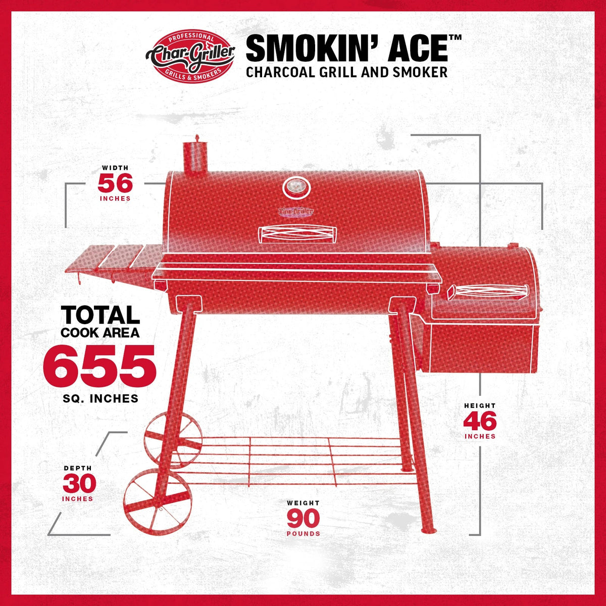 King-Griller Smokin' Ace Charcoal Grill and Offset Smoker specification_image_chargriller