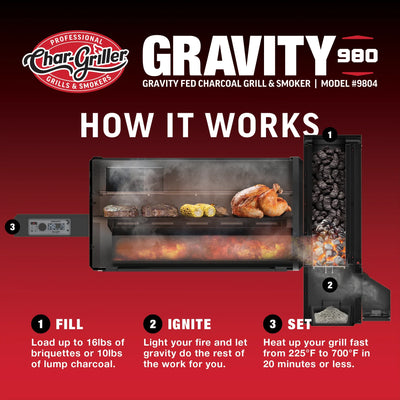 Gravity Fed 980 Charcoal Grill in Red