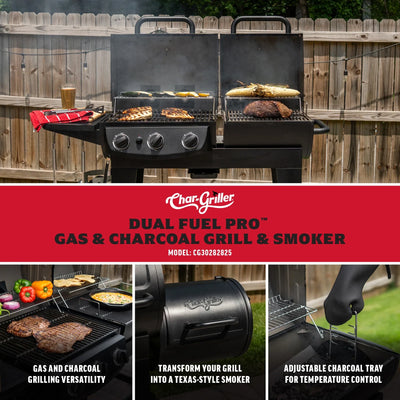 Dual-Fuel Pro™ 3-Burner Gas and Charcoal Grill and Smoker