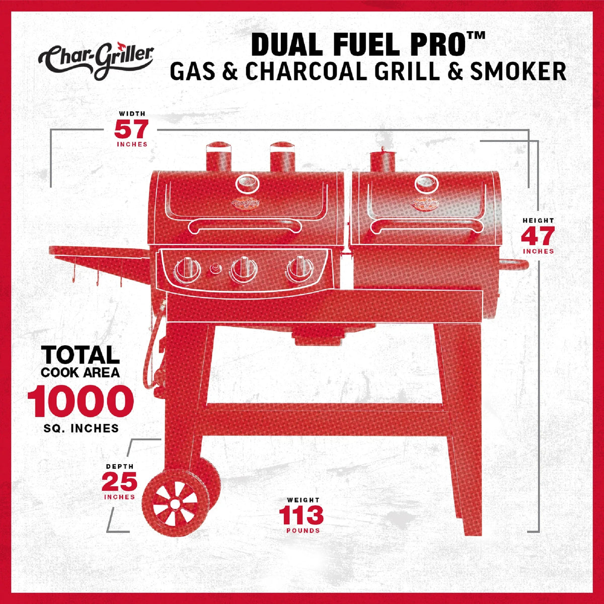 Dual-Fuel Pro™ 3-Burner Gas and Charcoal Grill and Smoker