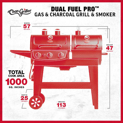 Dual-Fuel Pro™ 3-Burner Gas and Charcoal Grill and Smoker