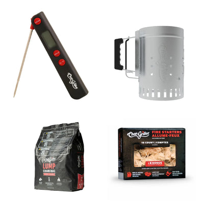 Trigger Release Chimney, Charcoal, Fire Starters and Thermometer Bundle