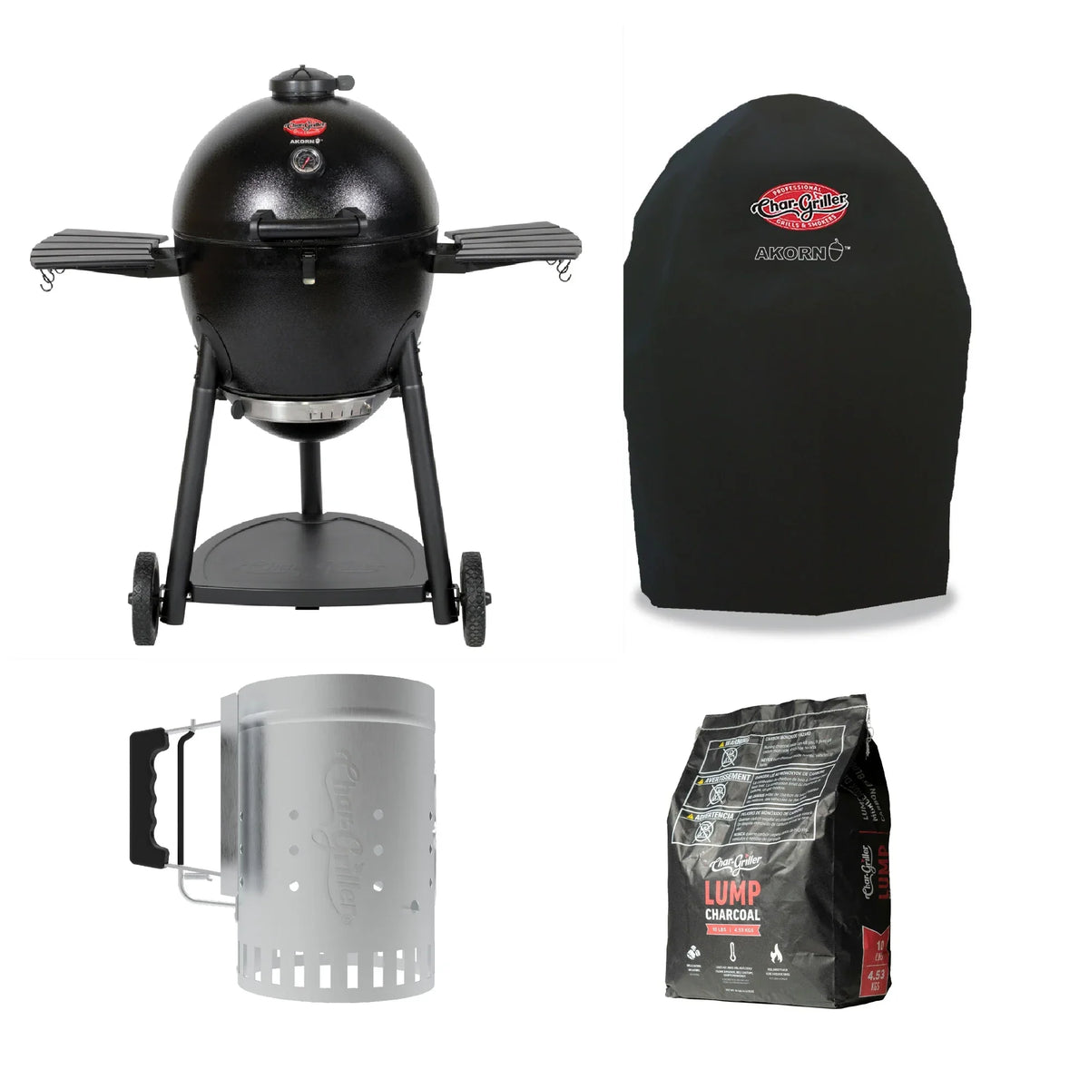 Black AKORN® Kamado Grill, Cover, Charcoal Chimney, and Lump Charcoal Bundle