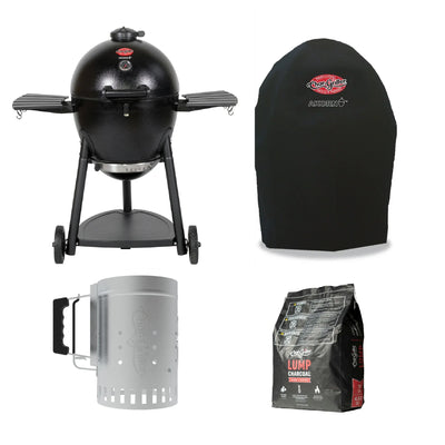 Black AKORN® Kamado Grill, Cover, Charcoal Chimney, and Lump Charcoal Bundle