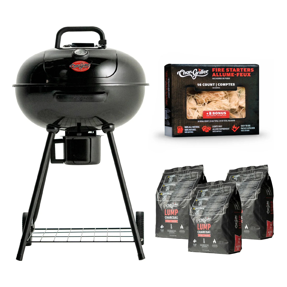 22-inch Kettle Charcoal Grill, Lump Charcoal, and Fire Starters Bundle