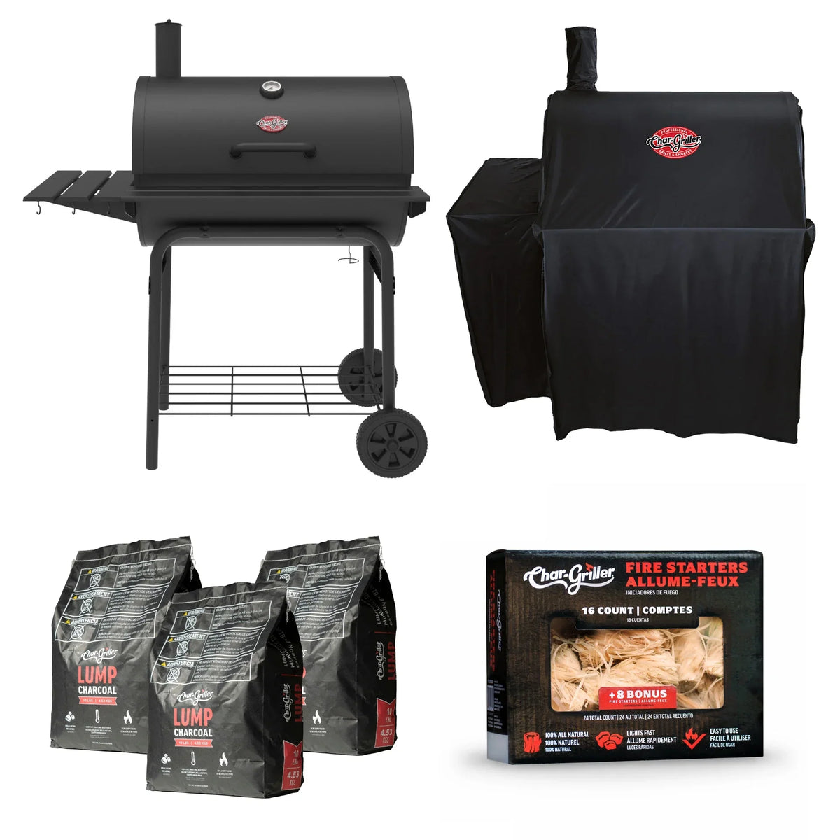 Pro Deluxe® Grill, Cover, Lump Charcoal and Fire Starters