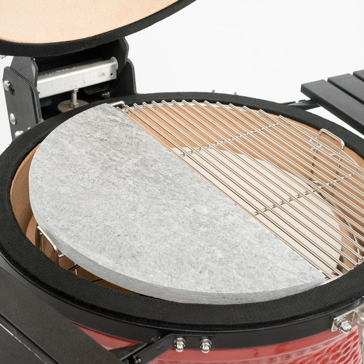 Big Joe® Half Moon Soapstone, Half Moon Cast Iron Reversible Griddle, and Cover