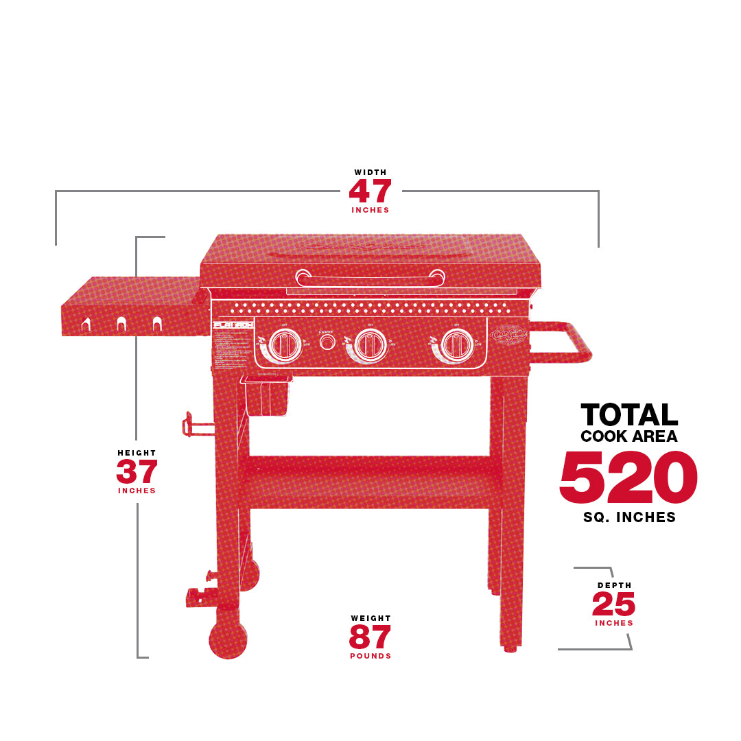 3-Burner Flat Iron® Gas Griddle (Black) specification image chargriller