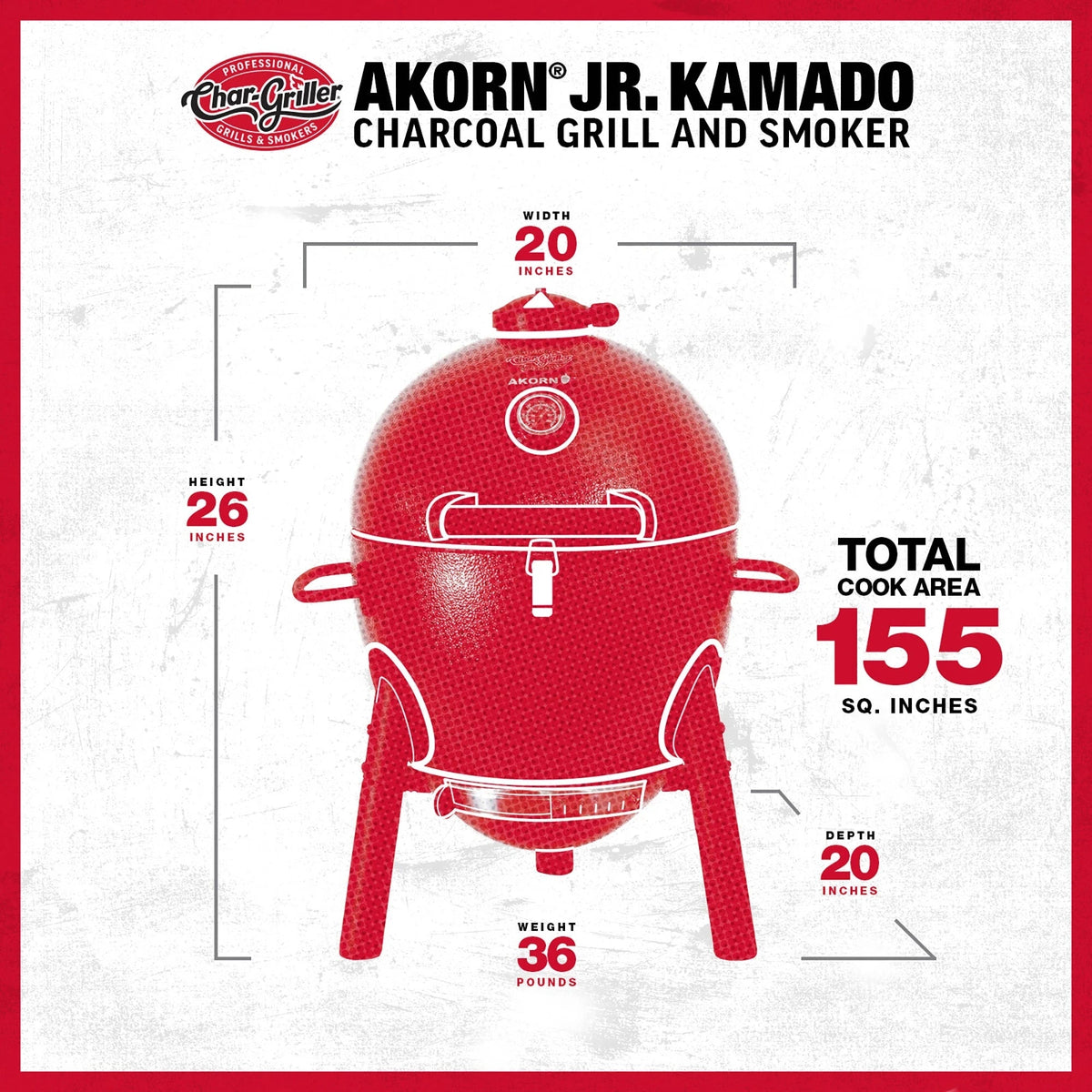 AKORN® Jr. Kamado Charcoal, Grey specification image chargriller