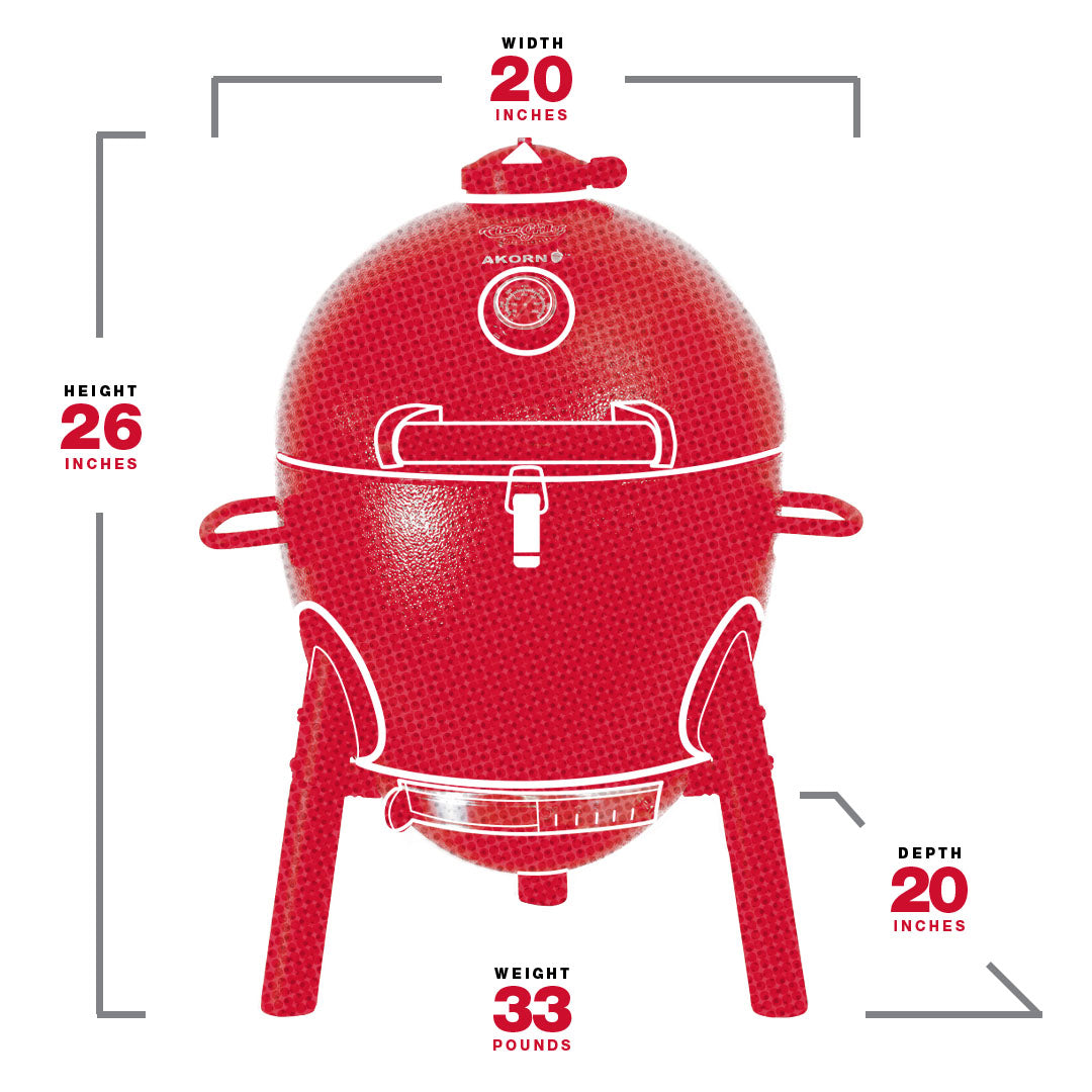 AKORN® Jr. Kamado Grill, Smokin' Stone, Cover, Chimney Bundle specification image chargriller
