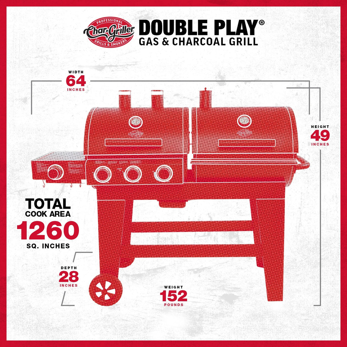 Double Play® Gas & Charcoal Grill specification image chargriller