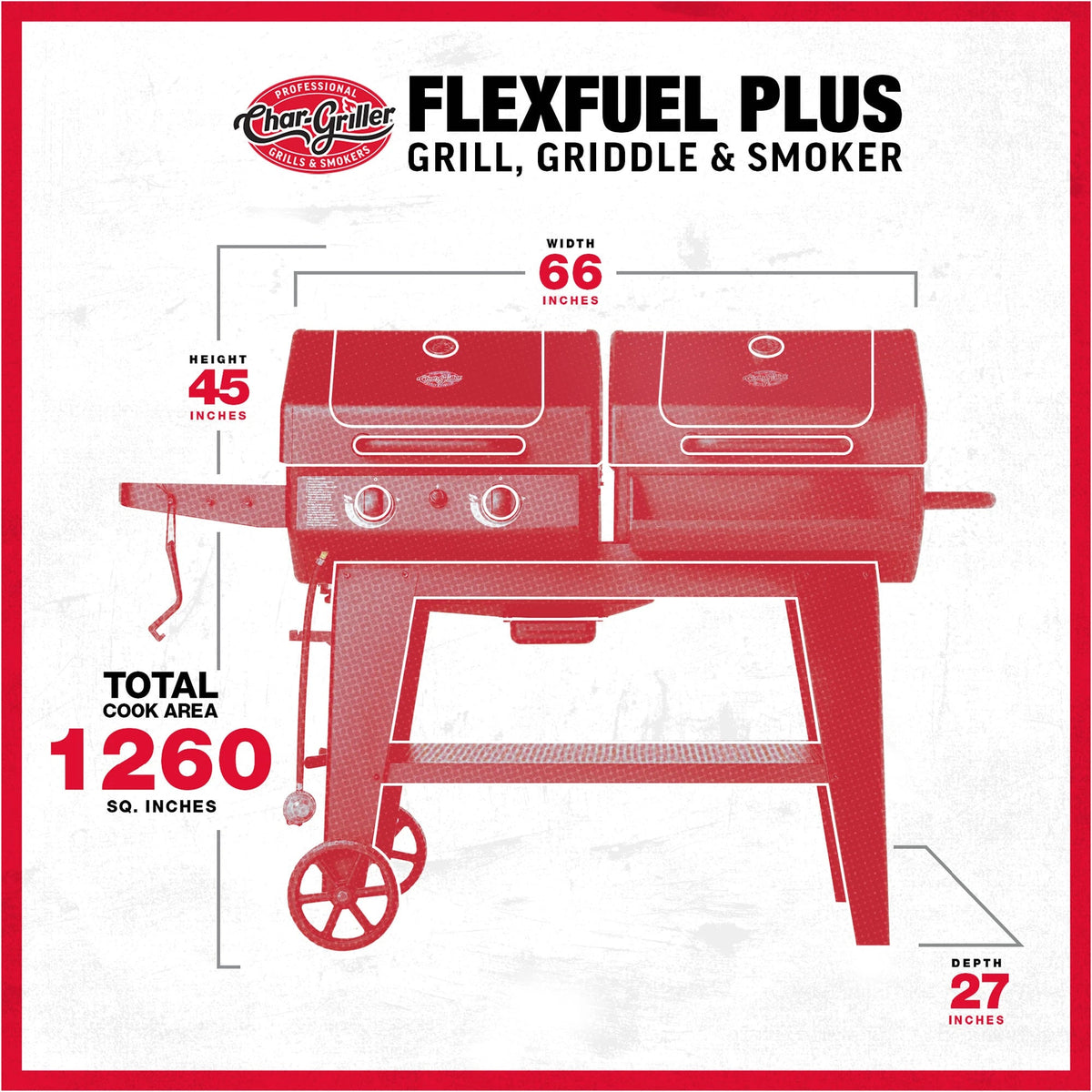 FlexFuel™ Plus Grill, Griddle and Smoker specification image chargriller